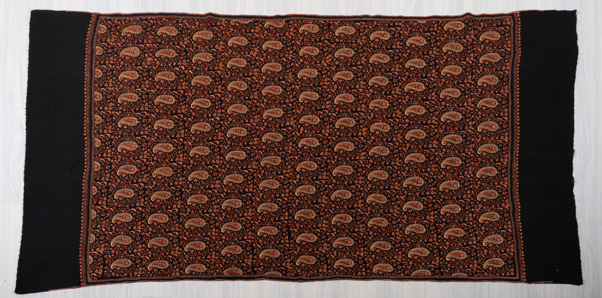 Copperwood Tapestry Fine Merino Wool Shawl with Sozni Hand Embroidered Paisley and Floral Patterns