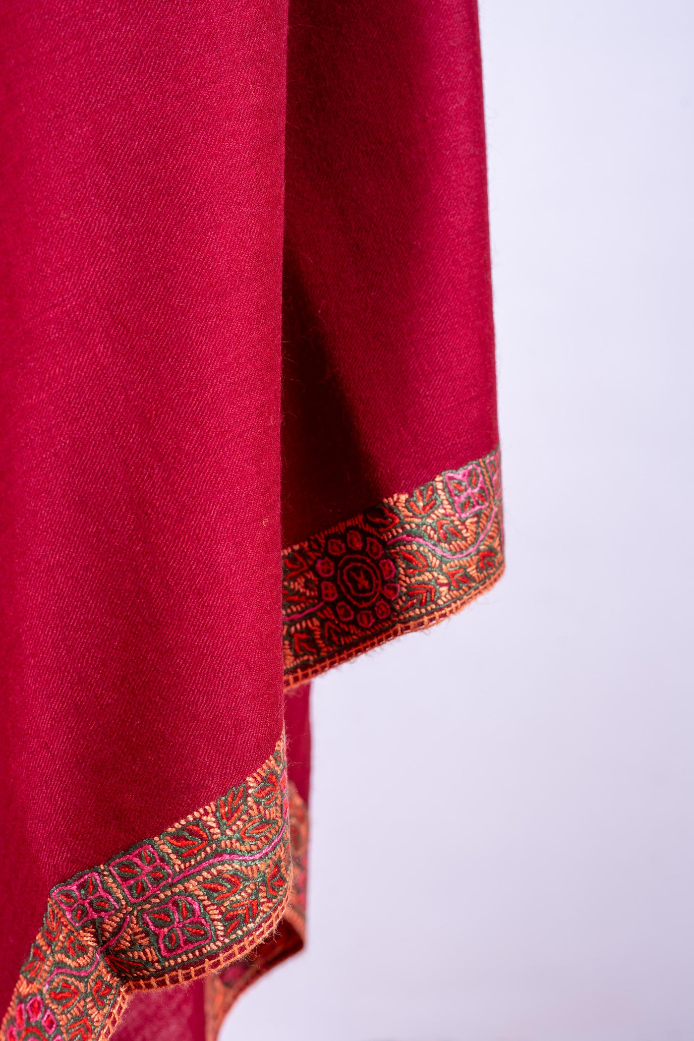 Scarlet Radiance - Merino Wool Hand-Embroidered Sozni Shawl