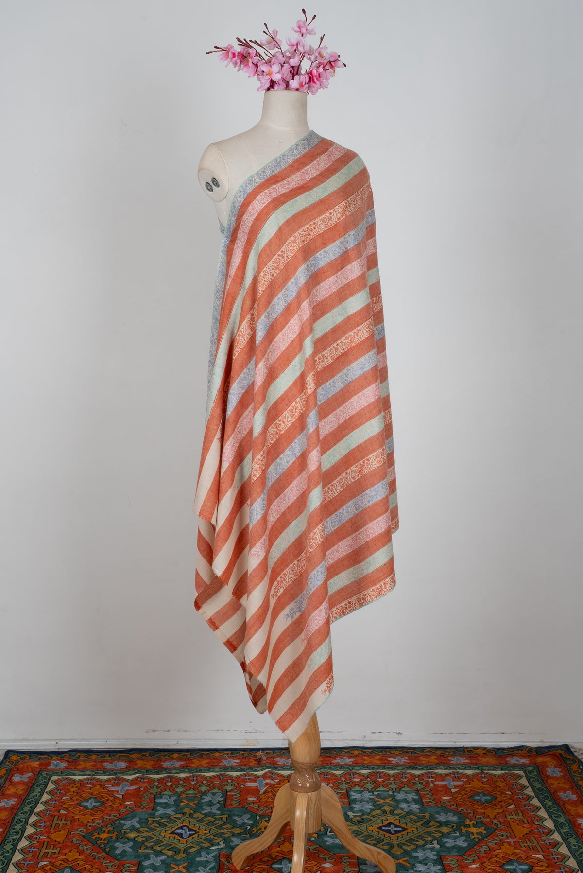 Blush Horizon Hand Embroidered Pure Pashmina Shawl