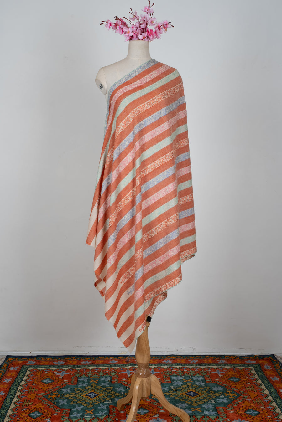 Blush Horizon Hand Embroidered Pure Pashmina Shawl