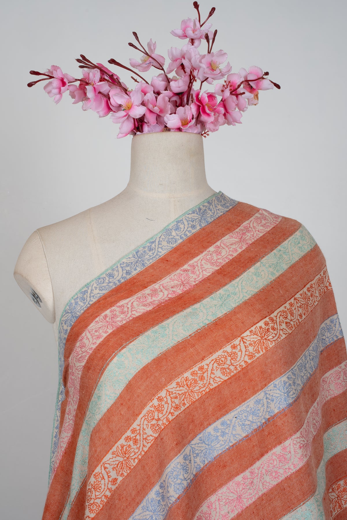 Blush Horizon Hand Embroidered Pure Pashmina Shawl