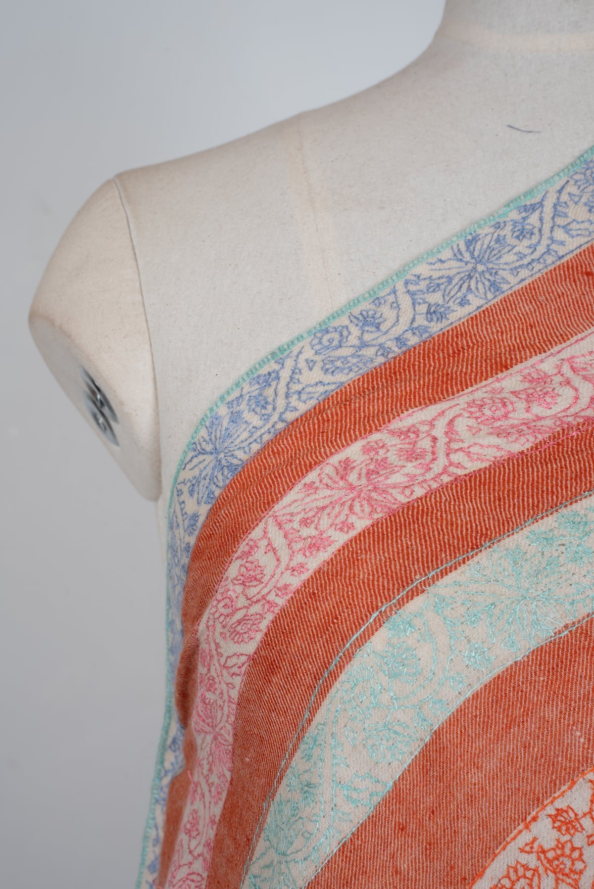 Blush Horizon Hand Embroidered Pure Pashmina Shawl