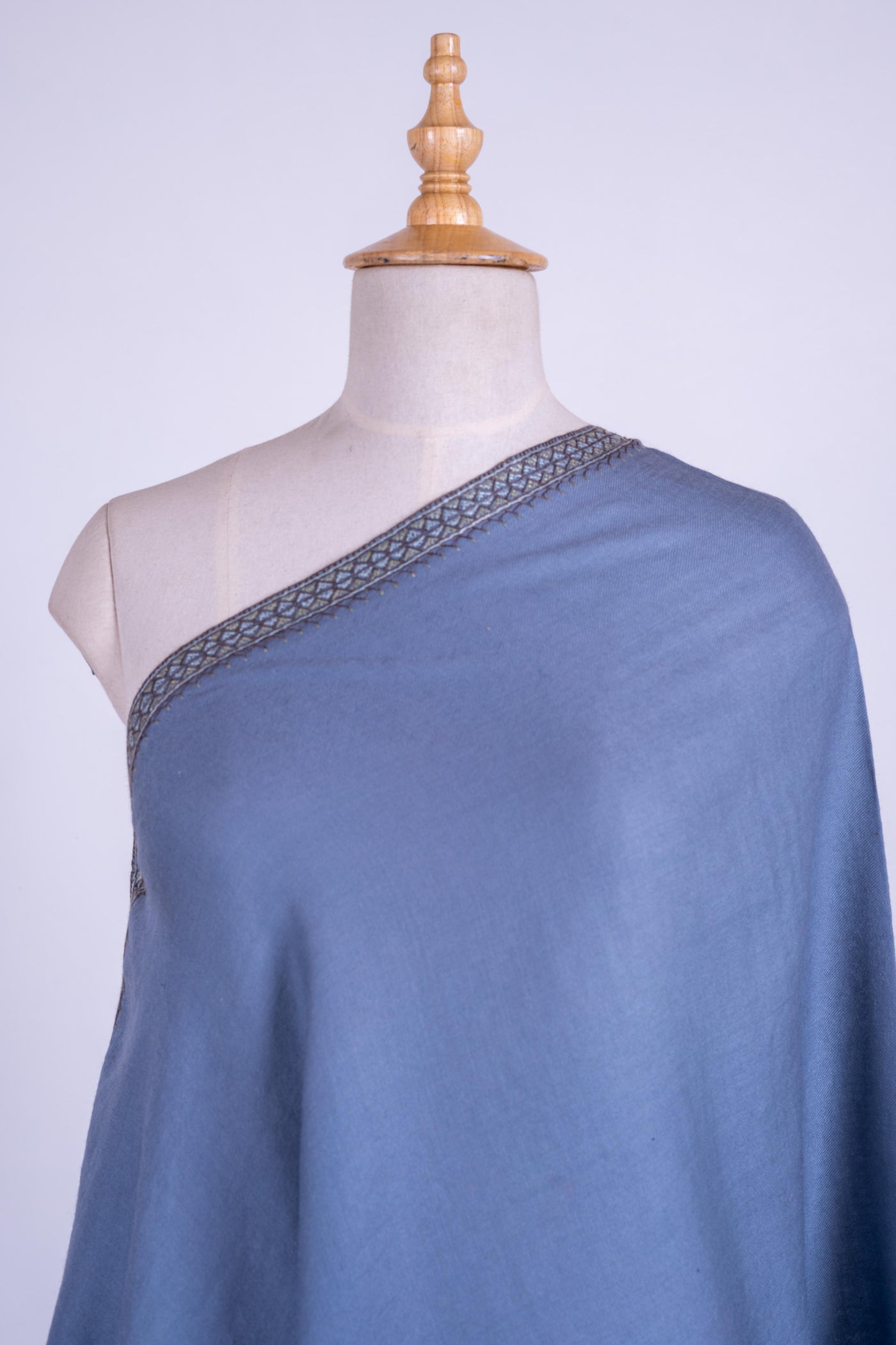 Steel Blue Grace - Hand-Embroidered Sozni Merino Wool Shawl