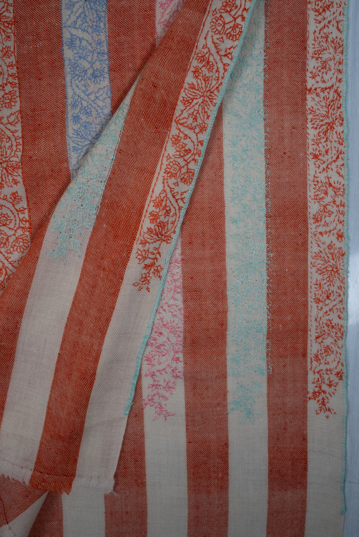 Blush Horizon Hand Embroidered Pure Pashmina Shawl
