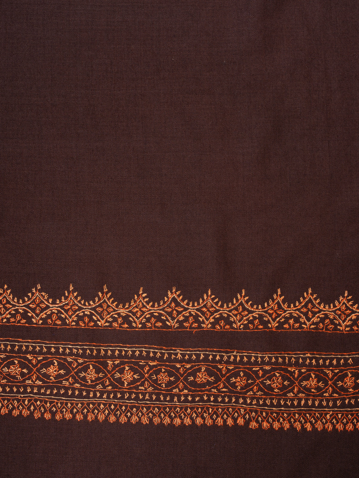 Amber Twilight Fine Merino Wool Shawl with Copper Sozni Hand Embroidered Ornamental Borders