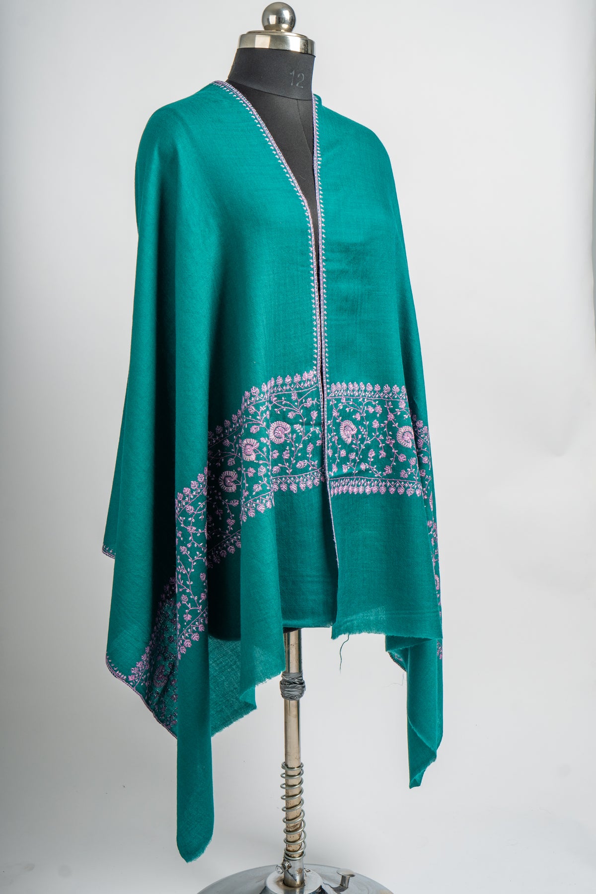 Emerald Blossom Hand Embroidered Merino Wool Sozni Stole
