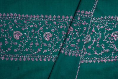 Emerald Blossom Hand Embroidered Merino Wool Sozni Scarf