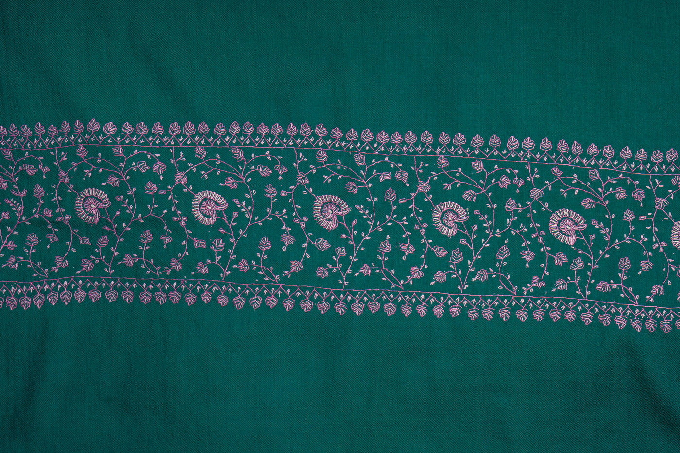 Emerald Blossom Hand Embroidered Merino Wool Sozni Scarf