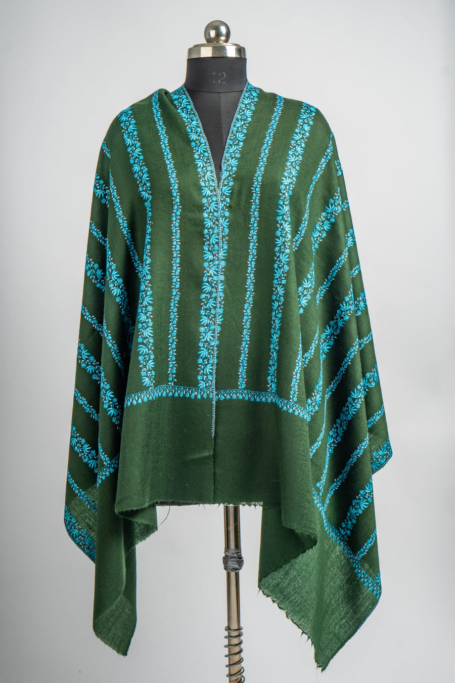 Forest Stripes Hand Embroidered Merino Wool Sozni Stole