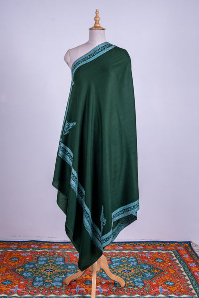 Forest Majesty - Hand-Embroidered Sozni Merino Wool Shawl