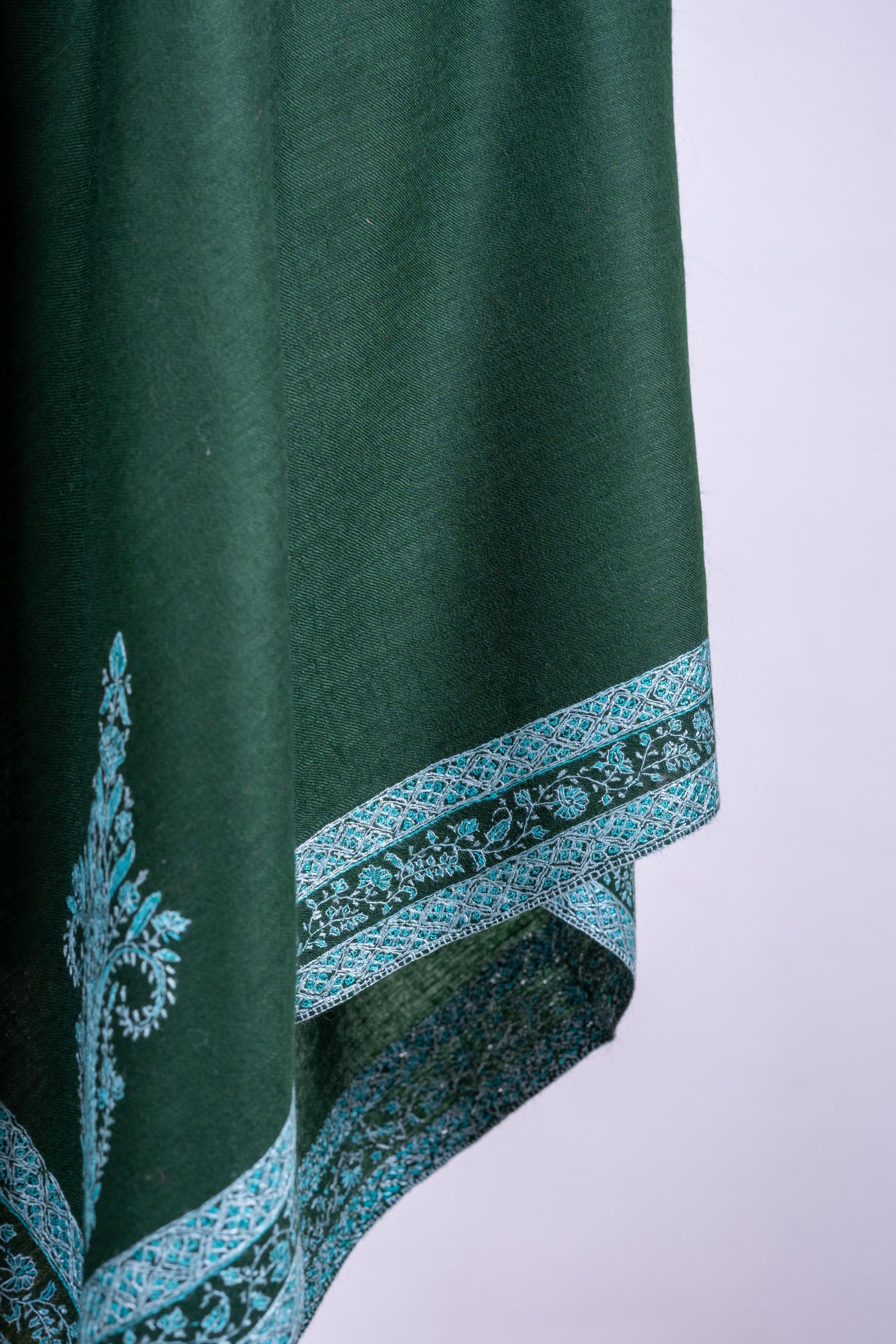 Forest Majesty - Hand-Embroidered Sozni Merino Wool Shawl