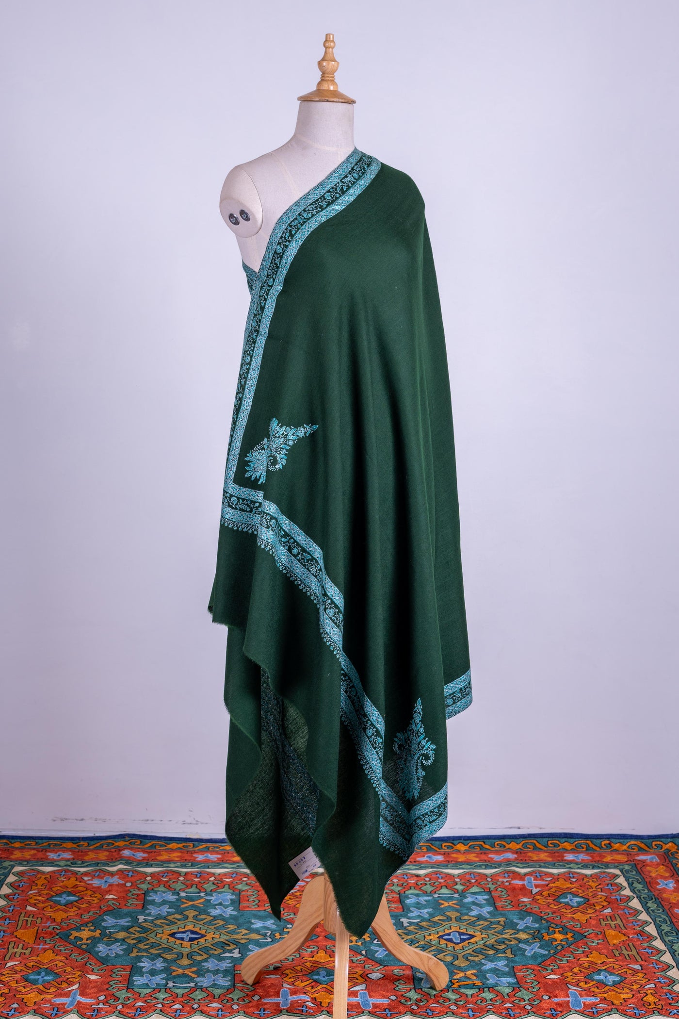 Forest Majesty - Hand-Embroidered Sozni Merino Wool Shawl