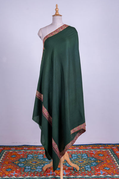 Emerald Enchantment - Fine Merino Wool Shawl with Rich Sozni Borders