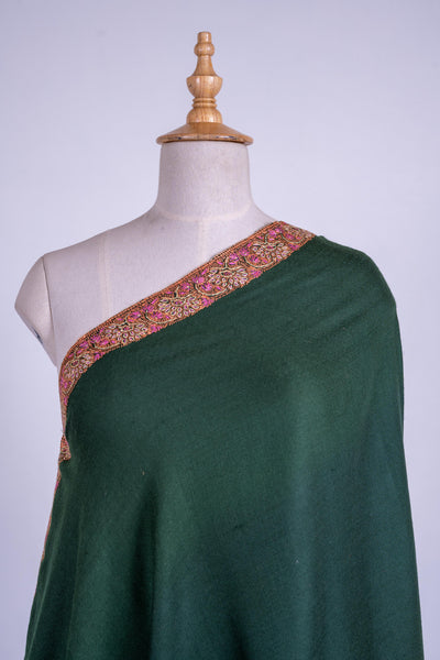 Emerald Enchantment - Fine Merino Wool Shawl with Rich Sozni Borders