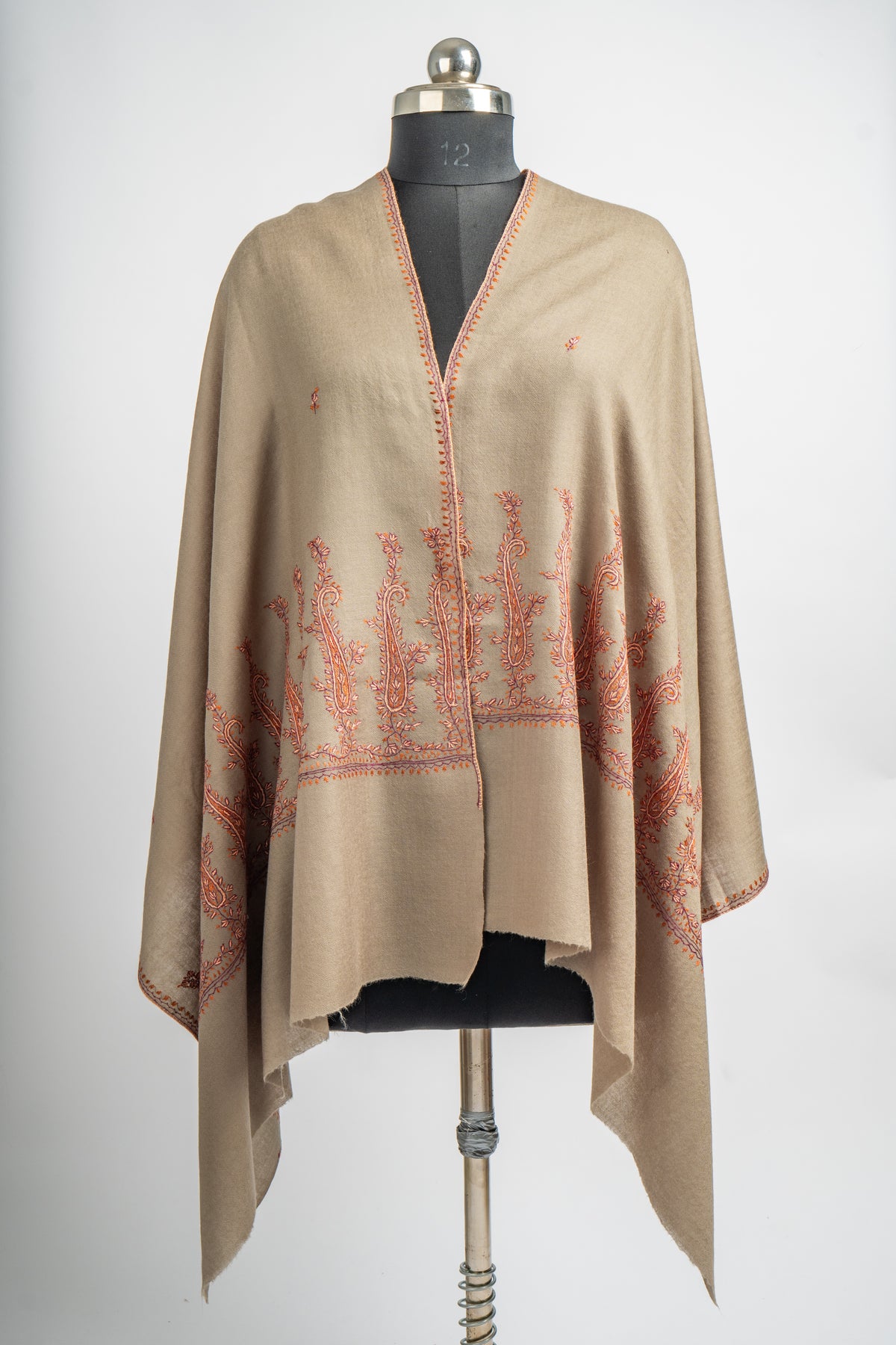 Autumn Gold Hand Embroidered Merino Wool Sozni Stole