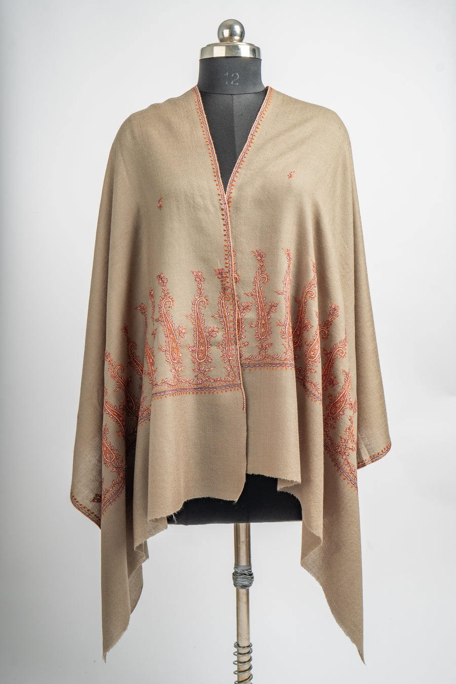 Autumn Gold Hand Embroidered Merino Wool Sozni Stole
