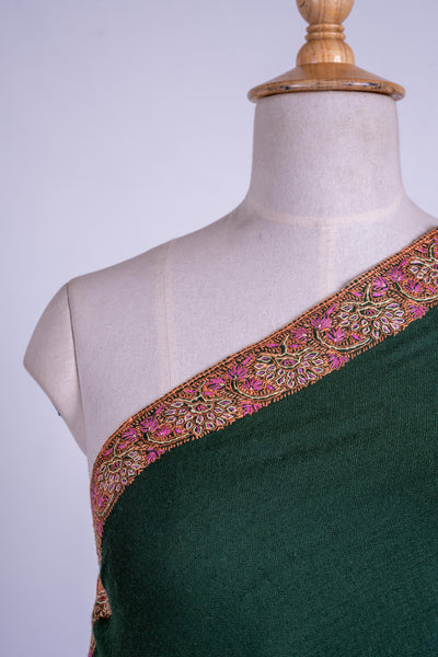 Emerald Enchantment - Fine Merino Wool Shawl with Rich Sozni Borders