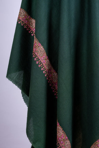 Emerald Enchantment - Fine Merino Wool Shawl with Rich Sozni Borders