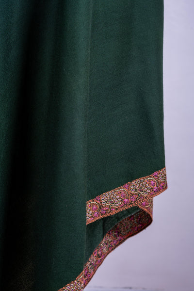 Emerald Enchantment - Fine Merino Wool Shawl with Rich Sozni Borders