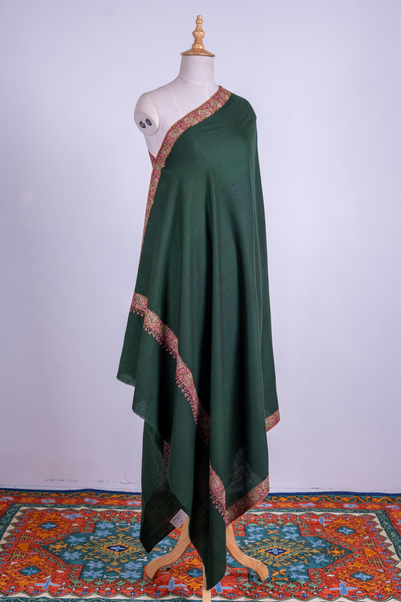 Emerald Enchantment - Fine Merino Wool Shawl with Rich Sozni Borders