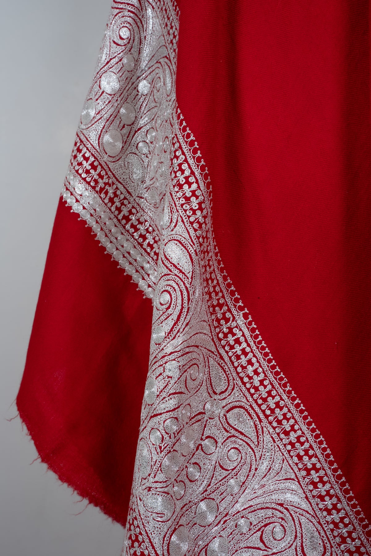 Maroon base Tilla Embroidered Fine Merino Wool Shawl