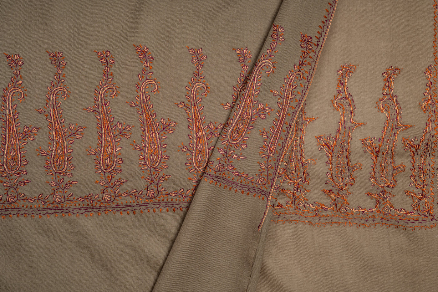 Autumn Gold Hand Embroidered Merino Wool Sozni Scarf