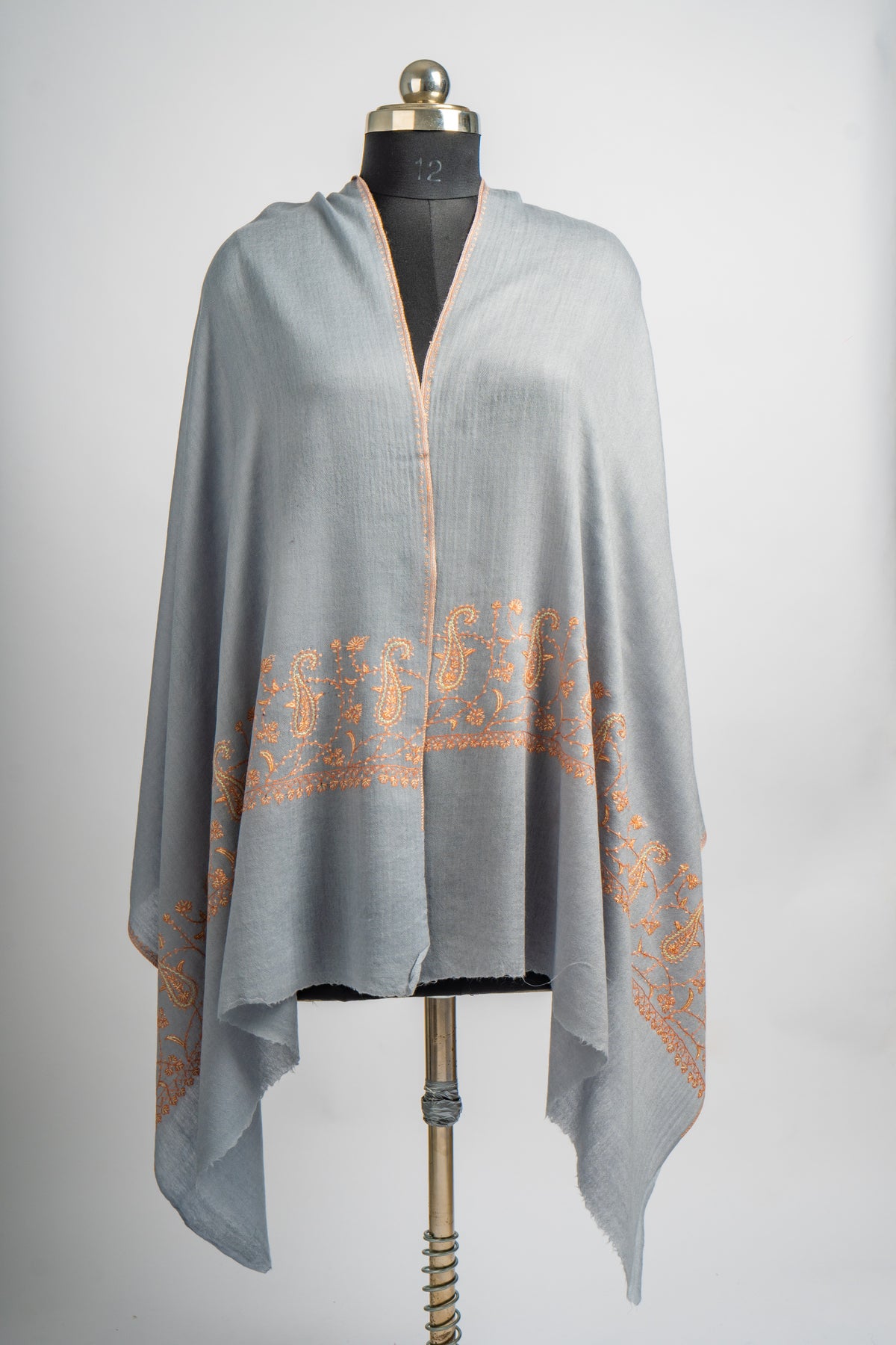 Misty Dawn Hand Embroidered Merino Wool Sozni Stole