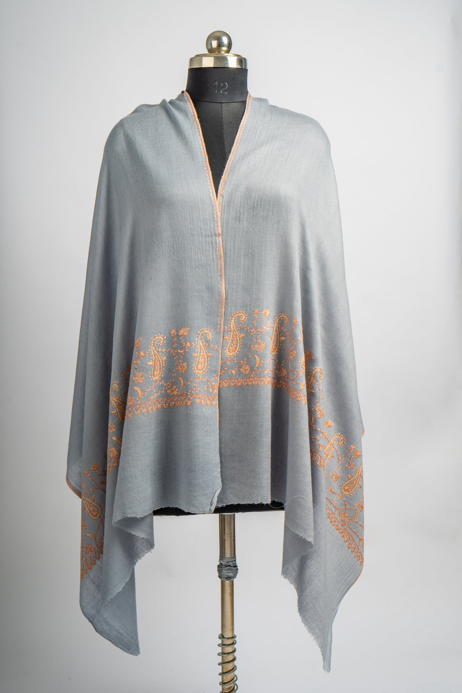 Misty Dawn Hand Embroidered Merino Wool Sozni Stole