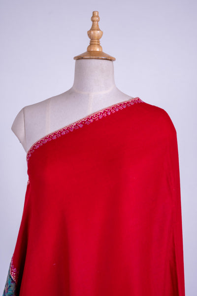 Ruby Glamour - Hand-Embroidered Sozni Fine Merino Wool Shawl