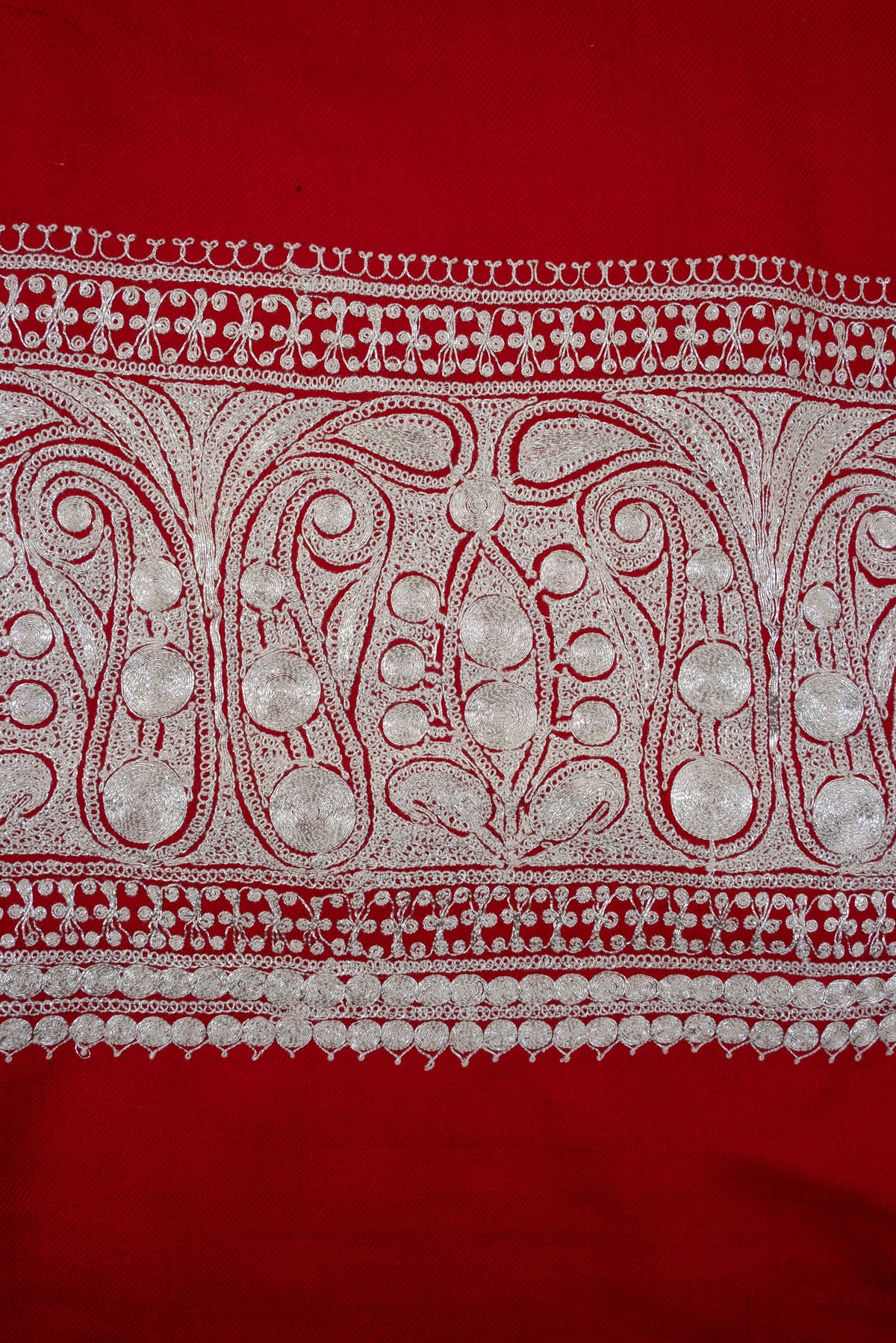 Maroon base Tilla Embroidered Fine Merino Wool Shawl