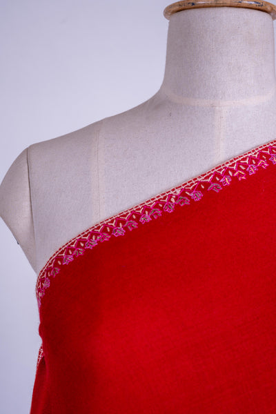 Ruby Glamour - Hand-Embroidered Sozni Fine Merino Wool Shawl