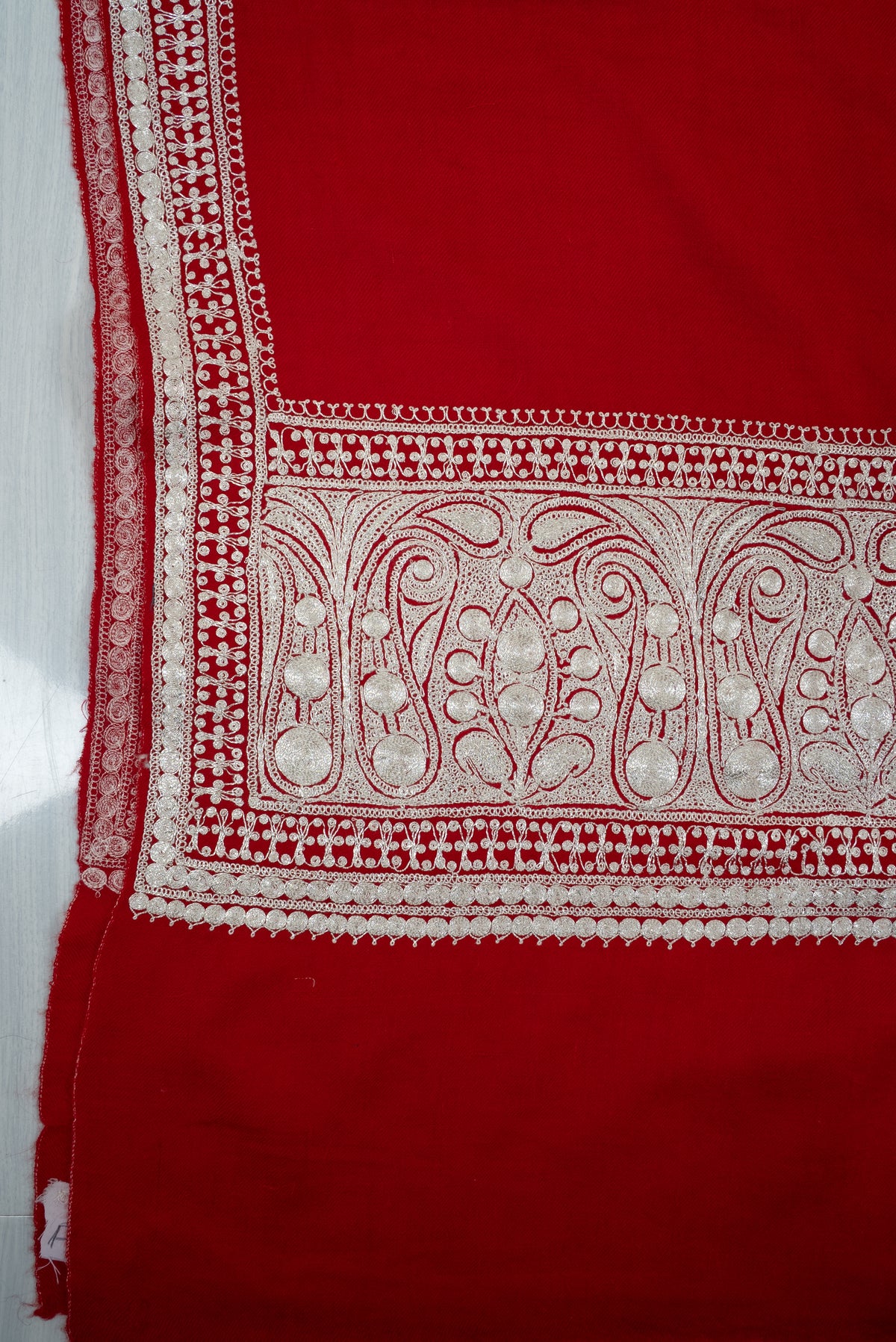 Maroon base Tilla Embroidered Fine Merino Wool Shawl