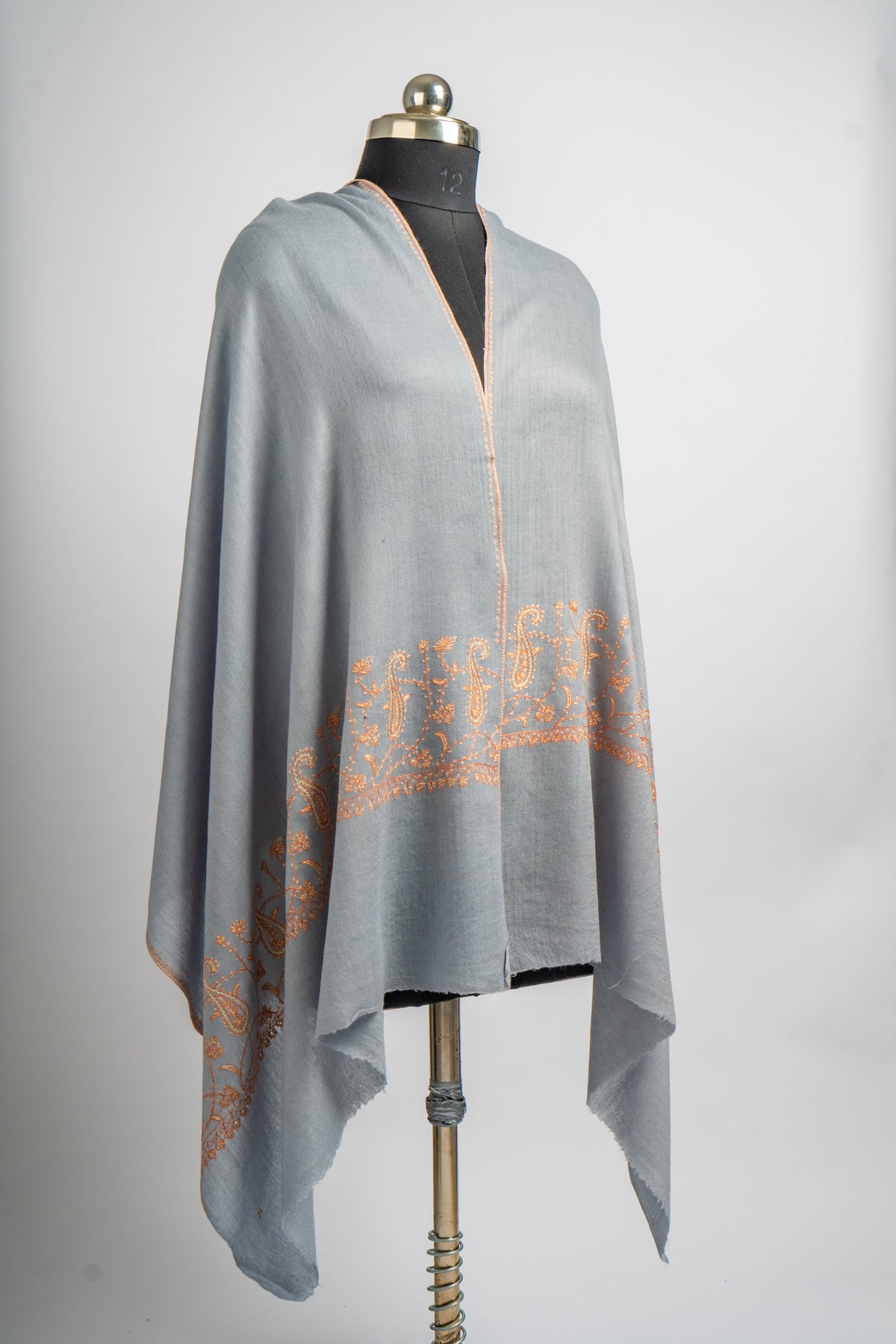Misty Dawn Hand Embroidered Merino Wool Sozni Stole