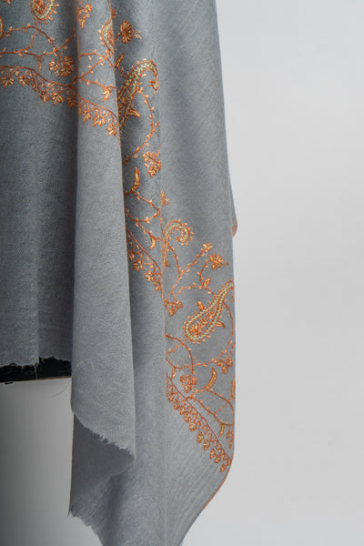 Misty Dawn Hand Embroidered Merino Wool Sozni Scarf