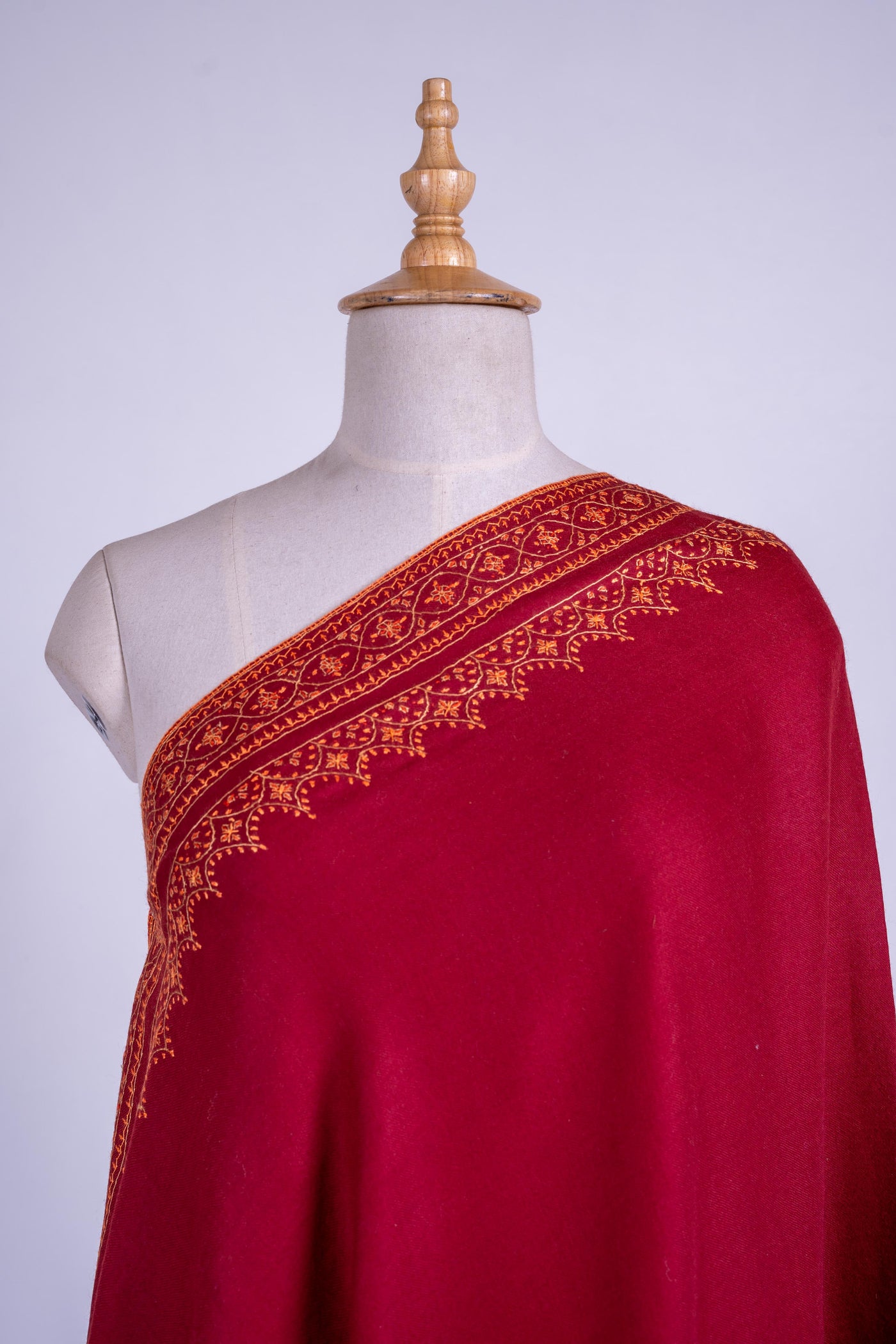 Crimson Glory - Hand-Embroidered Sozni Fine Merino Wool Shawl