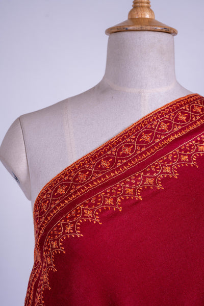 Crimson Glory - Hand-Embroidered Sozni Fine Merino Wool Shawl