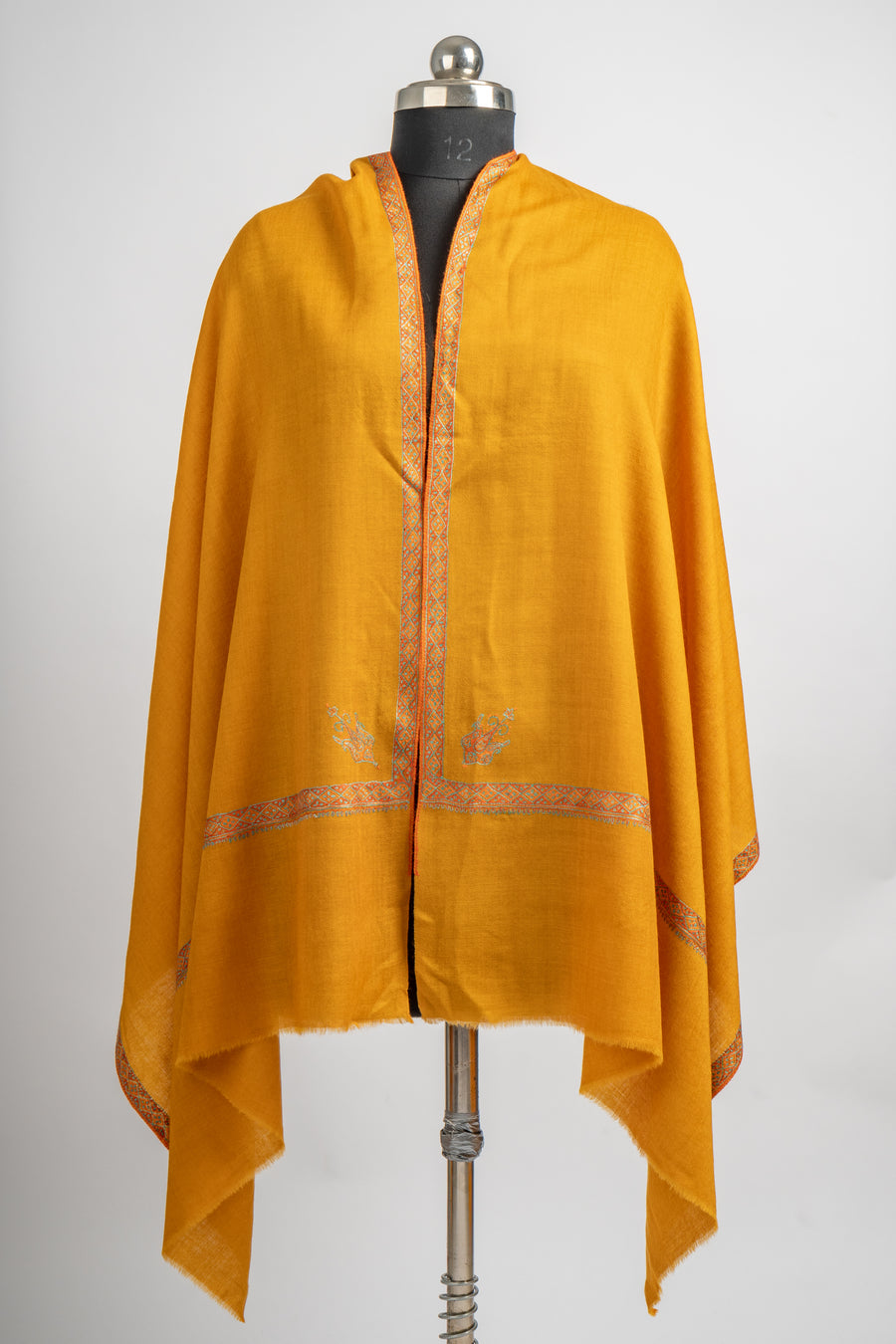 Golden Sunrise Hand Embroidered Merino Wool Sozni Stole