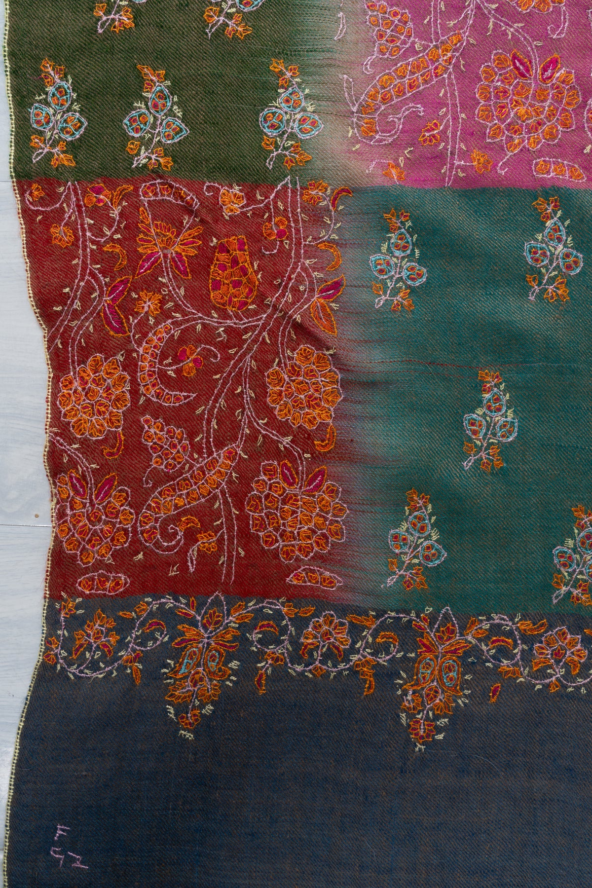 Autumn Reverie Pure Pashmina Shawl with Sozni Hand Embroidered Floral Medallions