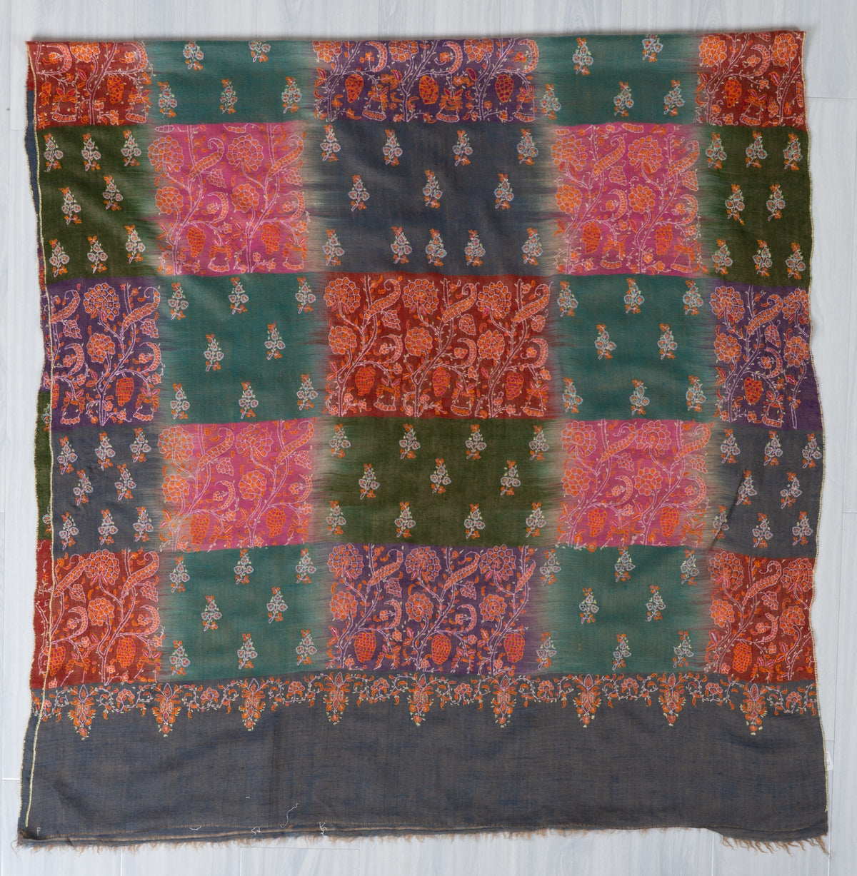Autumn Reverie Pure Pashmina Shawl with Sozni Hand Embroidered Floral Medallions