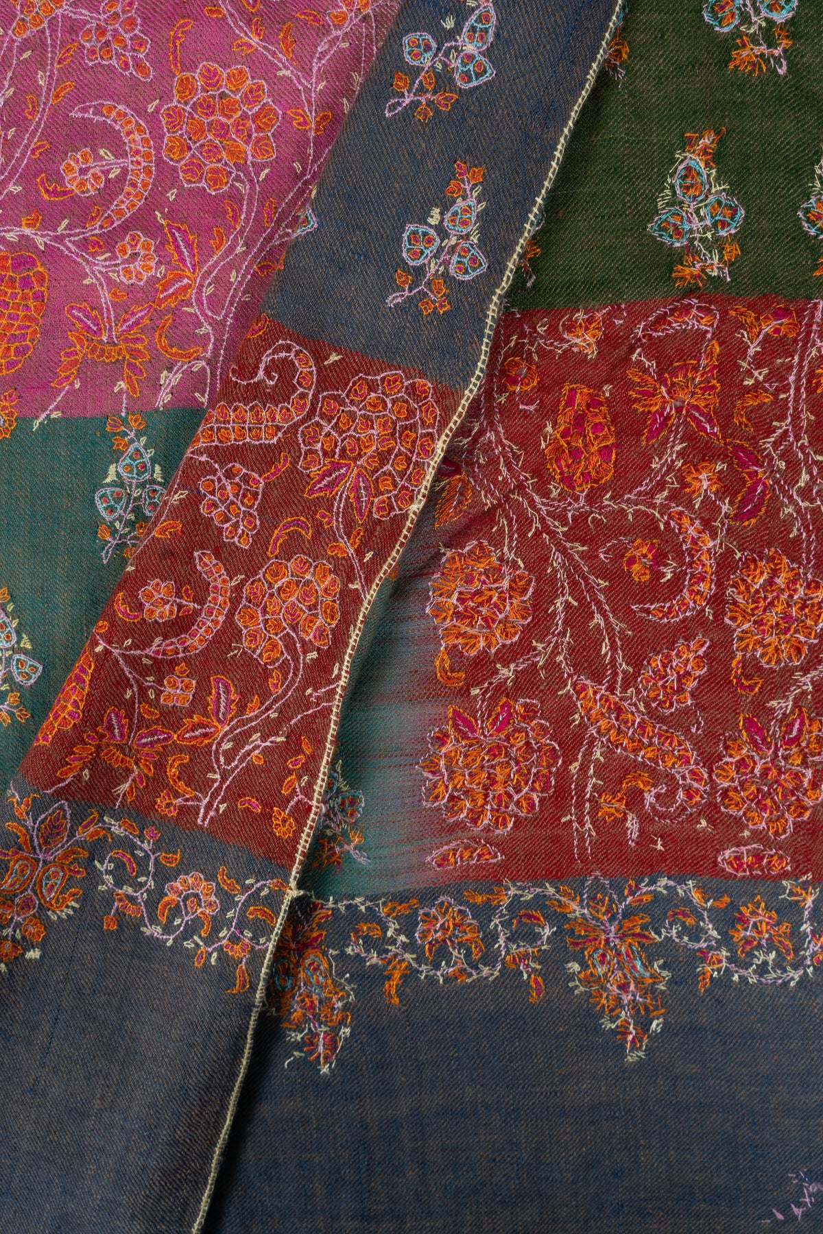 Autumn Reverie Pure Pashmina Shawl with Sozni Hand Embroidered Floral Medallions