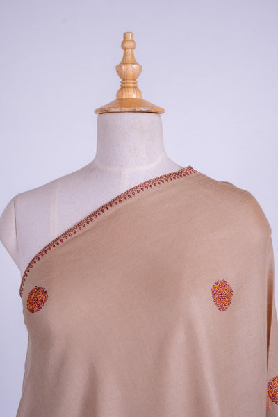 Desert Bloom - Hand-Embroidered Sozni Fine Merino Wool Shawl