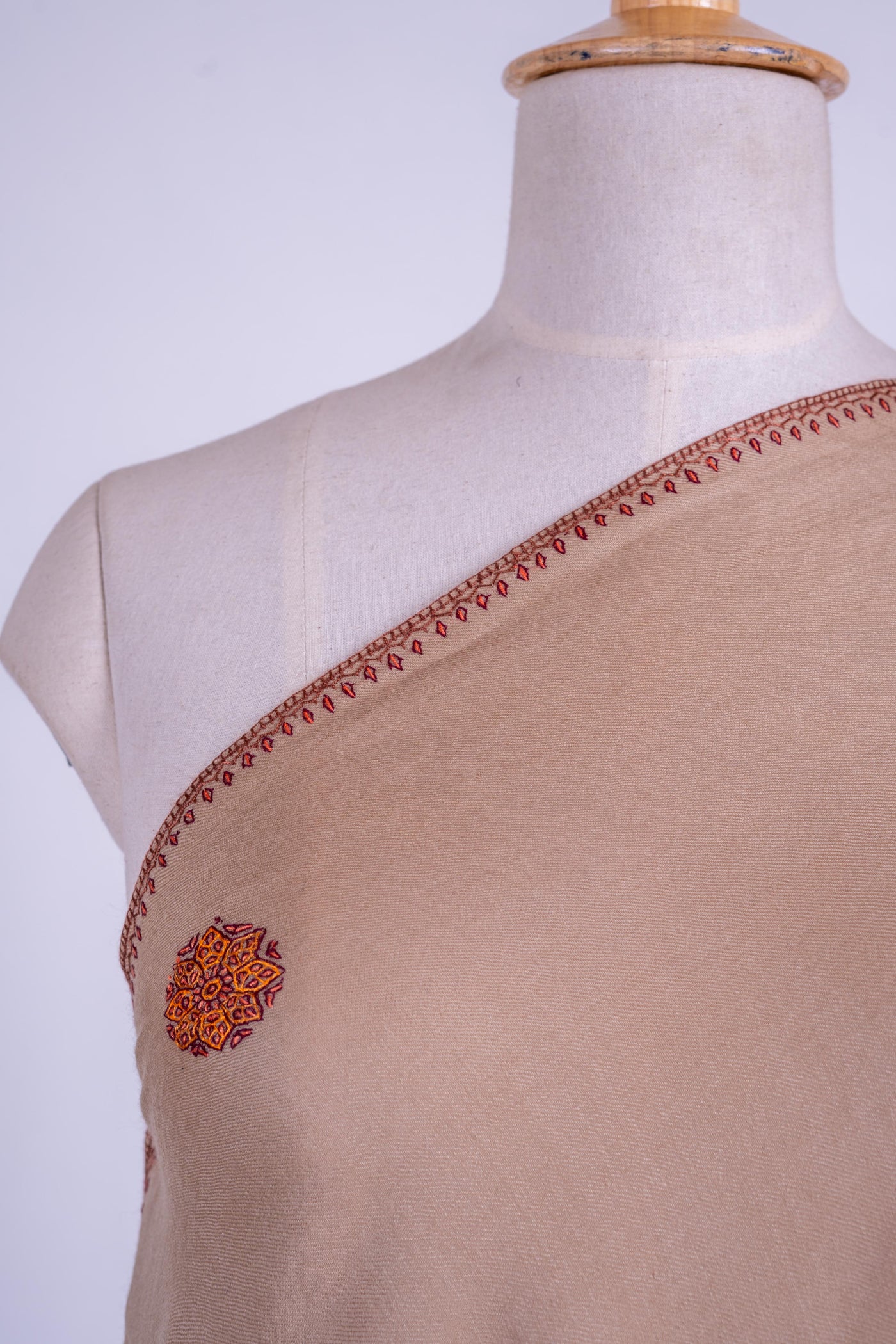 Desert Bloom - Hand-Embroidered Sozni Fine Merino Wool Shawl