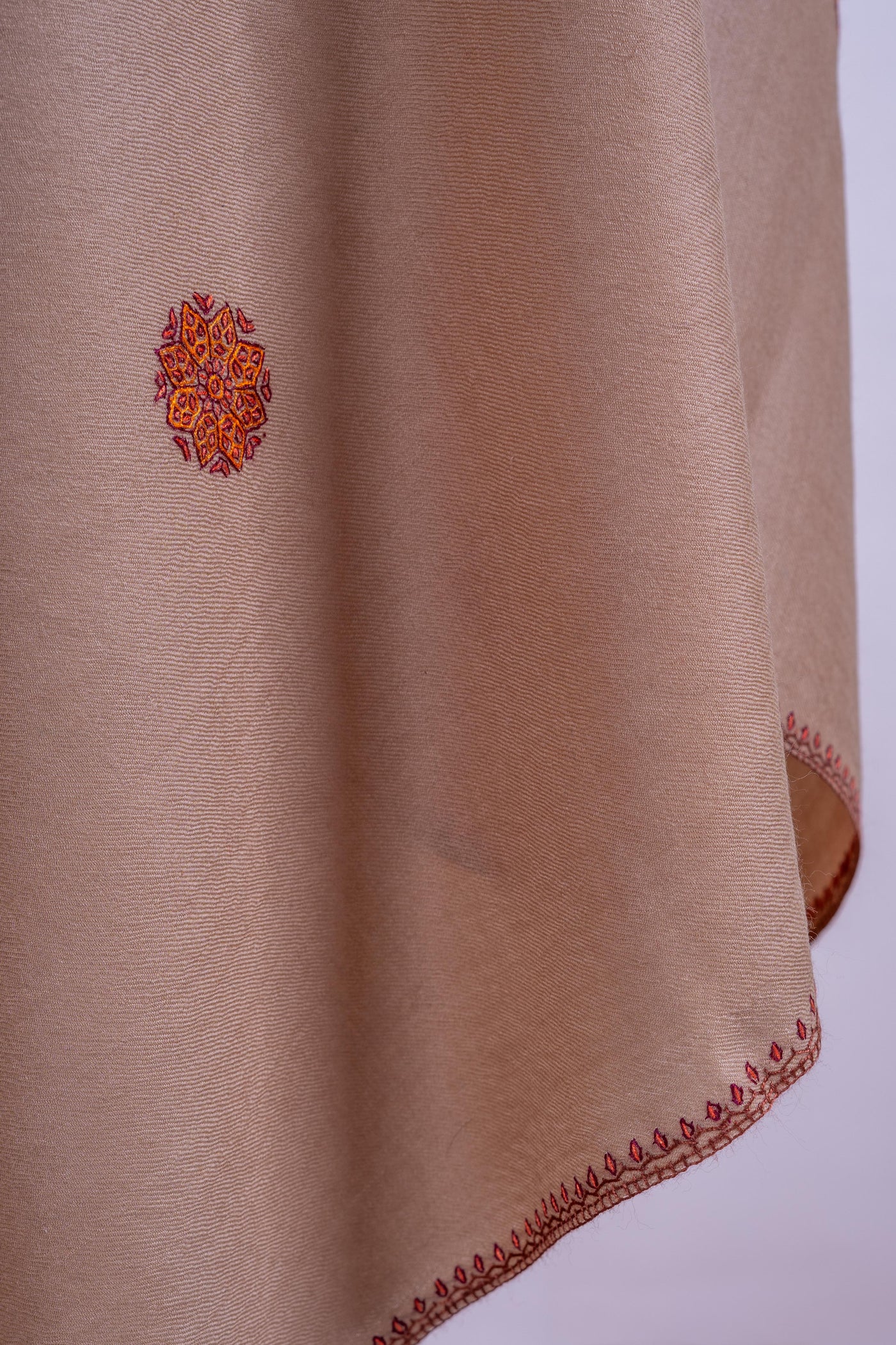 Desert Bloom - Hand-Embroidered Sozni Fine Merino Wool Shawl