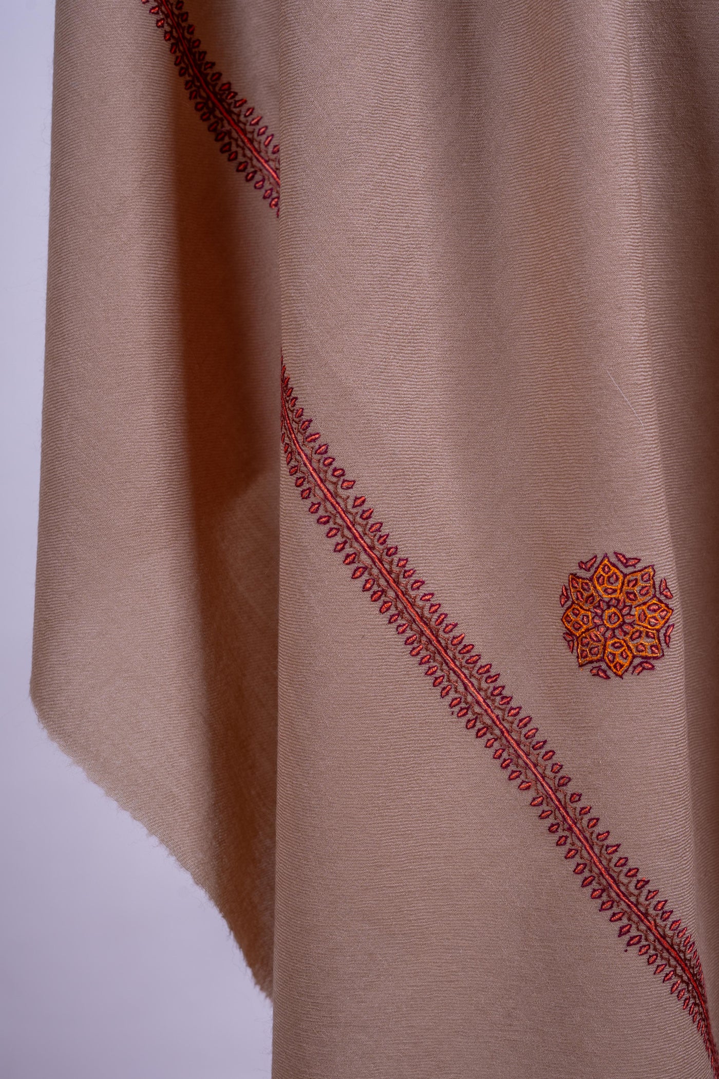 Desert Bloom - Hand-Embroidered Sozni Fine Merino Wool Shawl