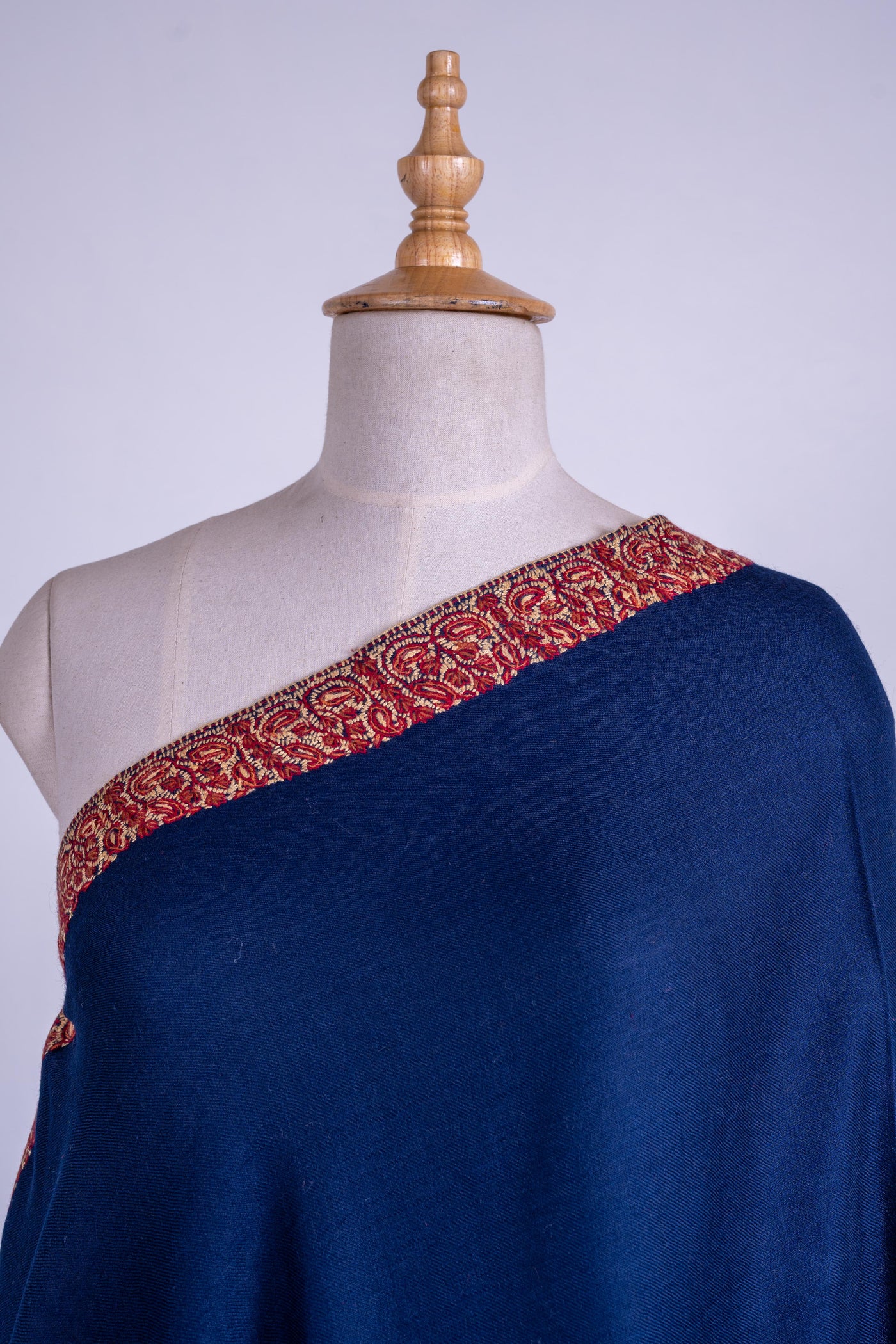 Royal Sapphire - Fine Merino Wool Shawl with Intricate Sozni Borders