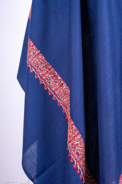 Royal Sapphire - Fine Merino Wool Shawl with Intricate Sozni Borders