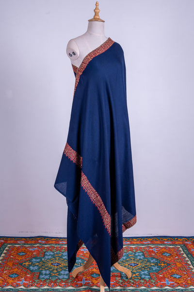 Royal Sapphire - Fine Merino Wool Shawl with Intricate Sozni Borders