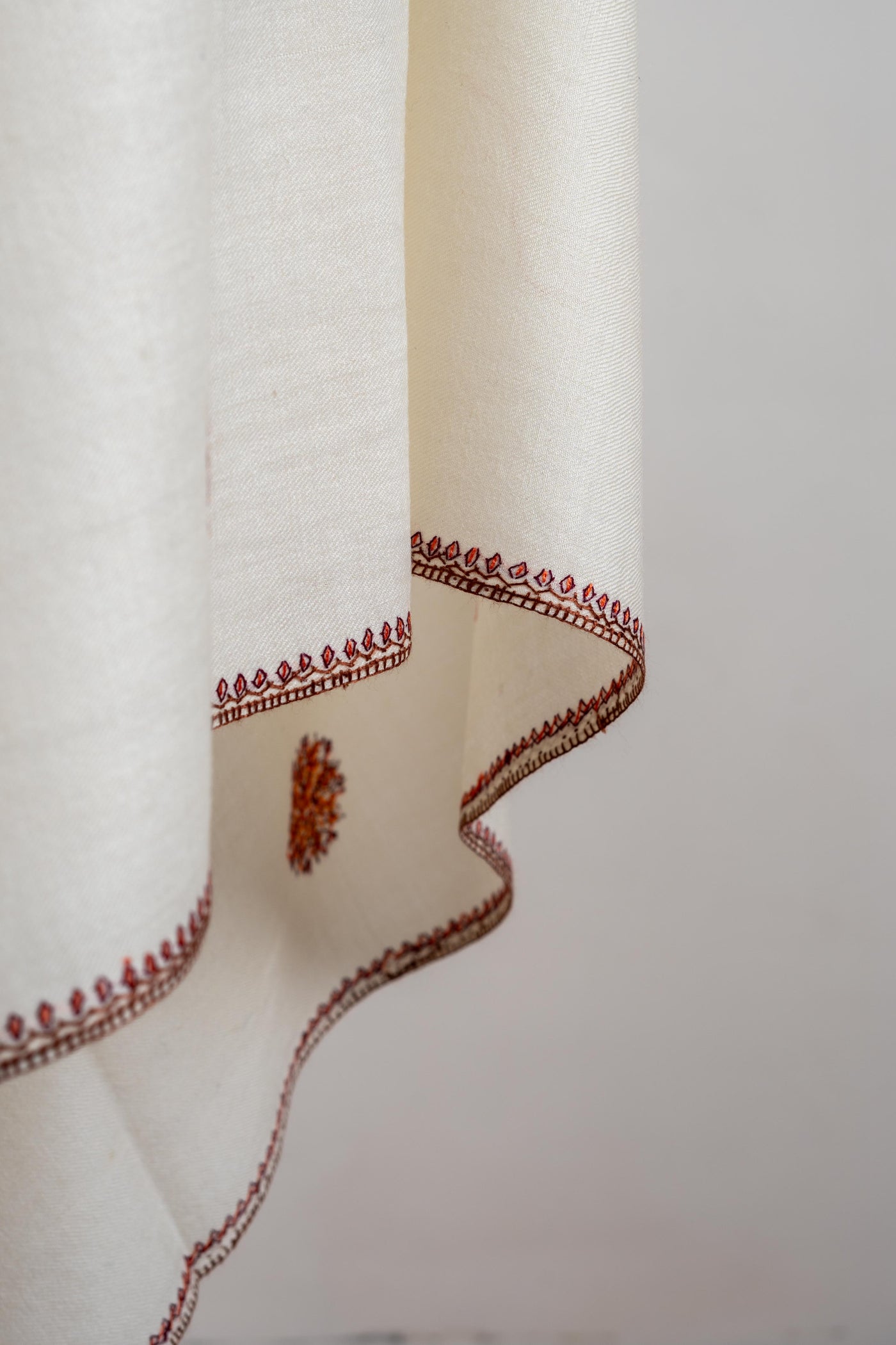 Ivory Elegance Merino Wool Shawl with Sozni Hand Embroidery