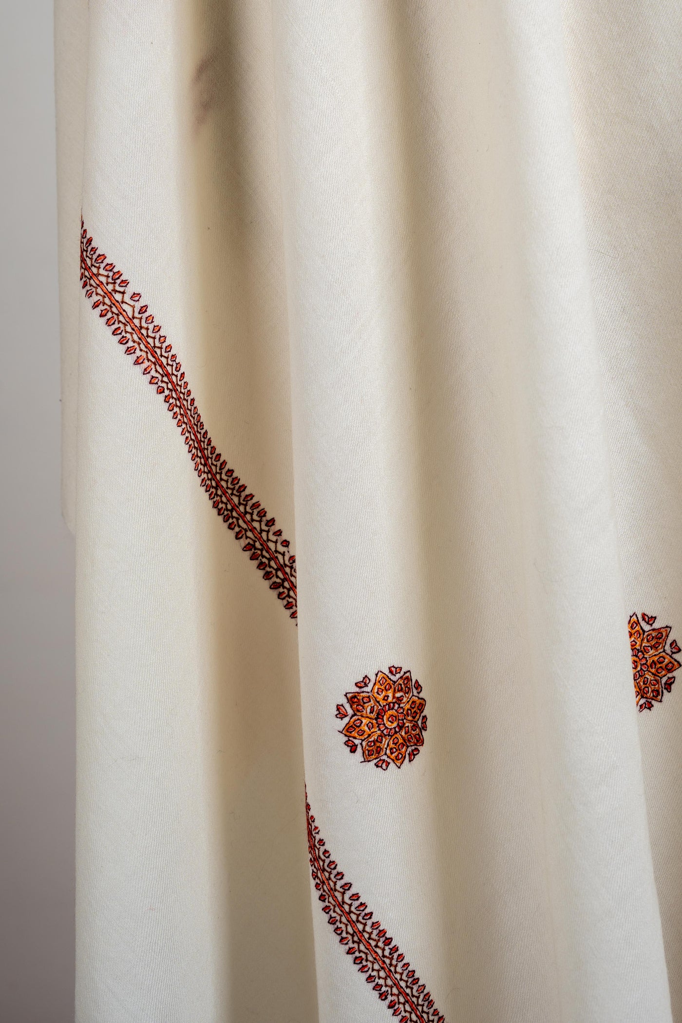 Ivory Elegance Merino Wool Shawl with Sozni Hand Embroidery