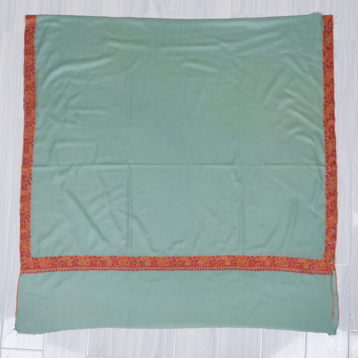 Celeste Mist Merino wool 2.5 Yards Sozni Hand Embroidered Shawl